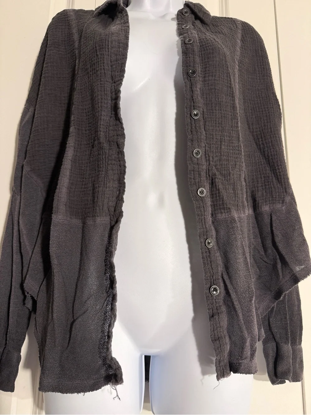 Free People Button-Down Gauze Shirt in Charcoal Gray